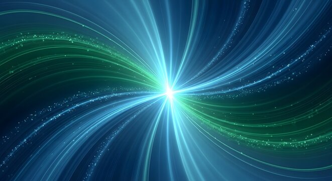 Abstract glowing blue and green energy vortex with light trails