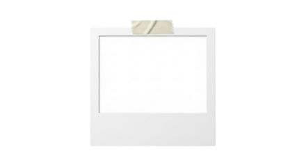 Blank instant photo frame template secured with tape for memory and scrapbooking projects isolated PNG with Transparent Background
