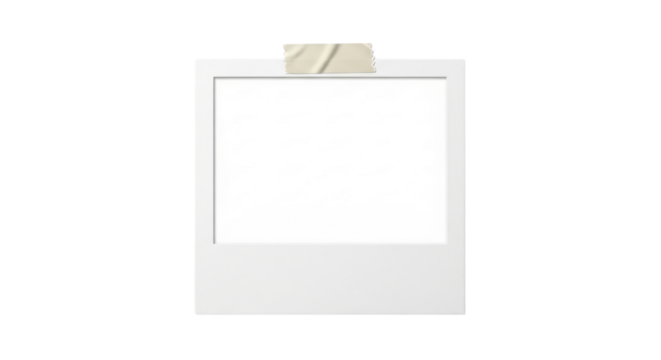 Blank instant photo frame template secured with tape for memory and scrapbooking projects isolated PNG with Transparent Background - Powered by Adobe
