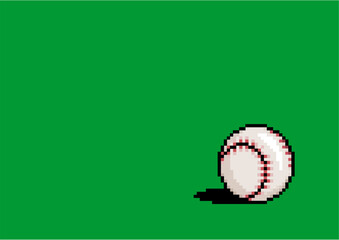 Pixel art baseball resting on a green field, showcasing a simple retro sports style design with bright contrasting colors.