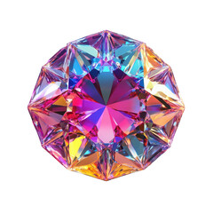 A beautifully crafted. multi-faceted gemstone displaying a array of colors such as pink. blue. and orange. set against a clean white background. ideal for luxury and elegance