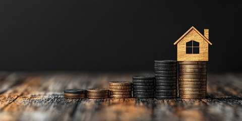 Conceptual house icon rising above coins showing investment growth Generative AI