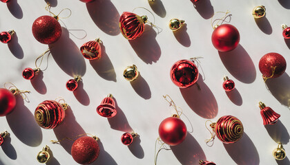 Red Christmas Ornaments on White