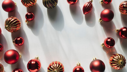 Red Christmas Ornaments on White