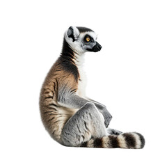 Obraz premium A side profile of a lemur sitting gracefully against a plain white background. its unique features and posture. ideal for educational or wildlife-themed projects