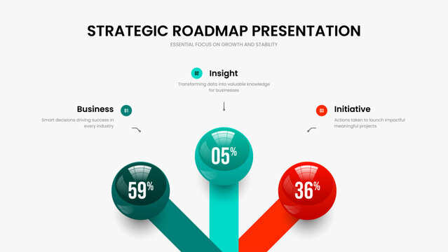 Business Plan Three Step Infographic Slideshow Design. Digital Introduction 3 Element Graph Frame Template. Market Review Slide Layout Vector Illustration.