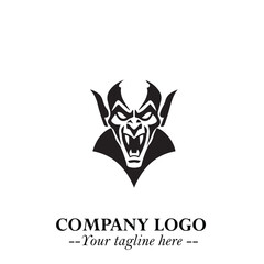 Head of Dracula Logo Symbol in Black on the White Background with Horror Minimal Vector Design