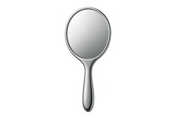 Hand mirror displaying reflection surface for beauty, vanity, and personal care on transparent background