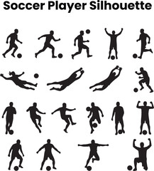 Soccer Player Silhouette  Football Athlete in Action Kicking Running and Dribbling Pose