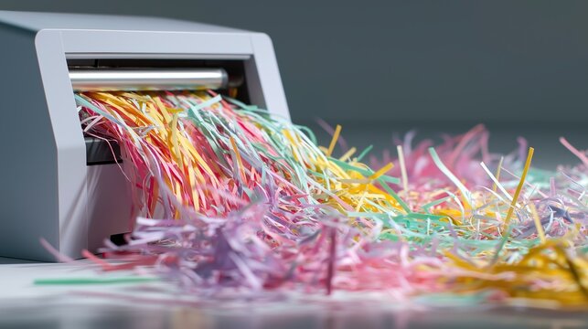 Colorful Shredded Paper Spilling From Shredder
