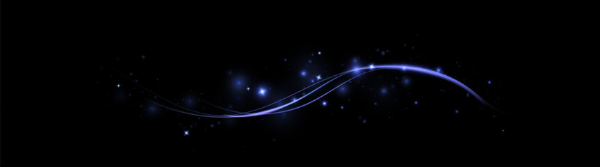 Abstract futuristic digital ribbon with shimmering blue light and floating glitter