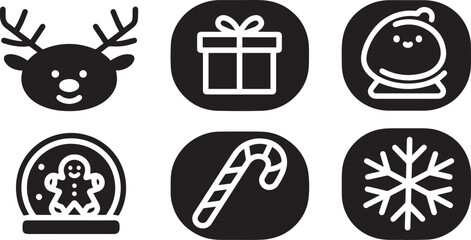 Christmas Icon Set - Festive Black and White Vector Illustrations