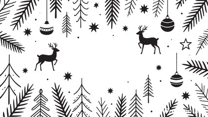 Festive Christmas and New Year Illustration Border with Deer and Trees