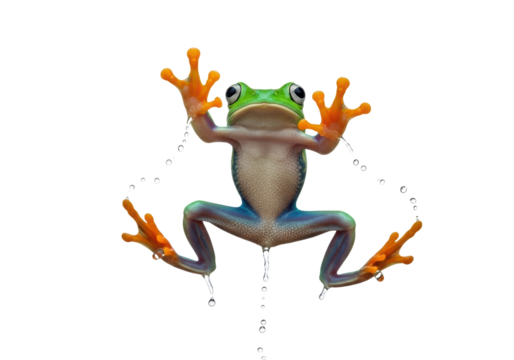 Adorable tree frog clinging with vibrant orange toes, a whimsical nature scene of amphibian wonder that brings a touch of playful charm to any project.