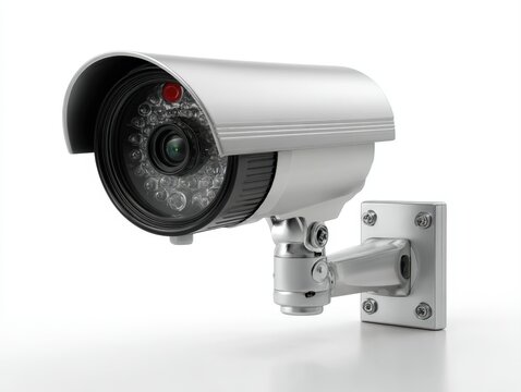Outdoor bullet security camera with sun shield and waterproof accessories on white background