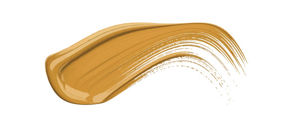 Caramel Luster Swirl Smooth, Glossy Arc of Golden Brown Liquid, Capturing Fluid Motion and a Rich, Luxurious Cosmetic or Artistic white background showing brush stroke texture detail.