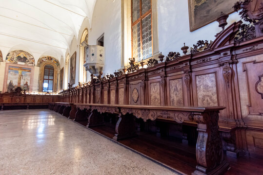 Il refettorio dell'abbazia/monastero benedettino di Santa Maria Assunta di Praglia a Teolo, Padova 