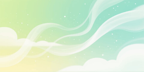 Abstract wave pattern design vector illustration on a light blue sky backdrop with clouds and the summer sun