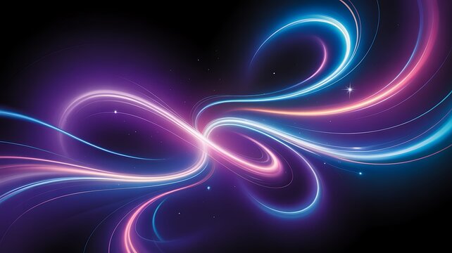 Abstract swirling neon light trails in deep space