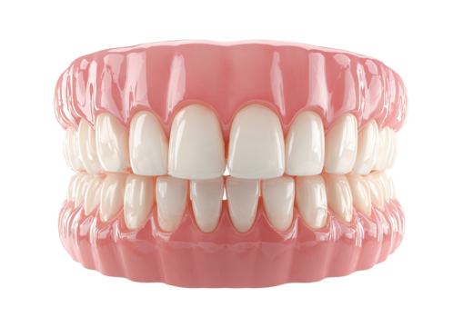 Realistic 3d rendering of upper and lower dentures on transparent background