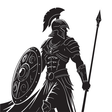 Black spartan warrior Silhouette Vector, High Quality Illustration on White Background