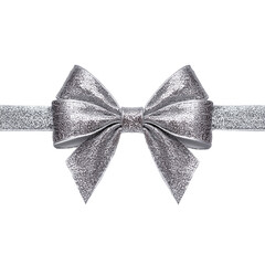 Silver glitter bow with ribbon