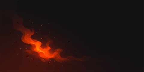 Fiery orange flames dance and flicker against a dark black background with subtle embers