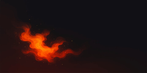 Abstract glowing orange fire flames dancing in the darkness with a dark background