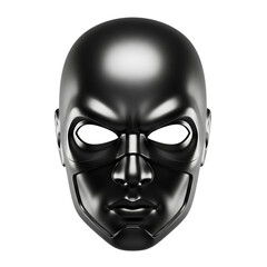 Futuristic metallic mask, with smooth contours and dark reflective surface, cutout, PNG isolated on white or transparent background