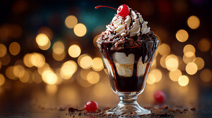 Chocolate Sundae with Whipped Cream and Cherry