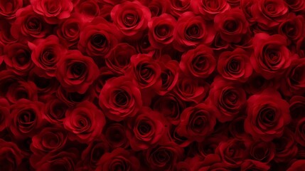 Fresh red roses are beautifully arranged in a seamless pattern, filling the space with vibrant color and elegance. This floral design brings a sense of romance and joy to any environment