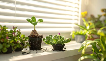 Indoor Succulent Garden on a Sunny Windowsill.
