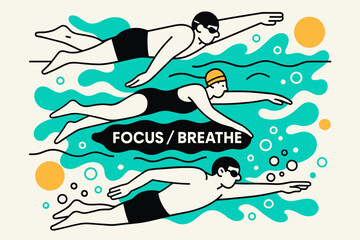 Dynamic Swimming Practice. People engaging in sports and recreational activities ? Swimming practice. Swimmers slice clean lines across the pool; wave textures