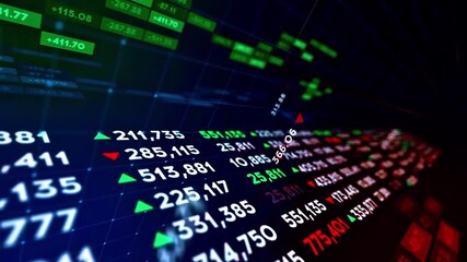 Financial stock market data screen displaying dynamic numbers, charts, and trading information - Powered by Adobe