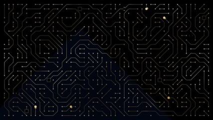 pulsating circuit board animated background, complex structure of electronic futuristic background, microchip, motherboard - Powered by Adobe
