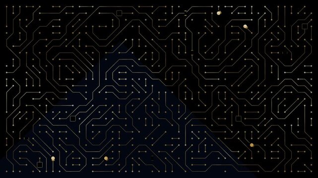 pulsating circuit board animated background, complex structure of electronic futuristic background, microchip, motherboard