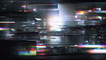Abstract digital artwork featuring glitch effects, light bursts, and distorted lines, creating an abstract visual. - Powered by Adobe
