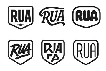 Emblematic Lettering Variations. Emblem of Rua. Set lettering. harmonious lettering variations of the same emblematic concept, each with different artistic