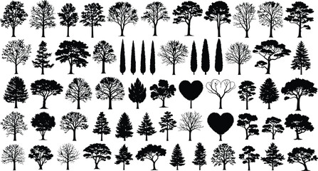 Collection Trees Silhouettes Graphics Design Illustration Nature Forestry Landscape Botanical Element Isolated Branch Black Tree Icon Diverse Set