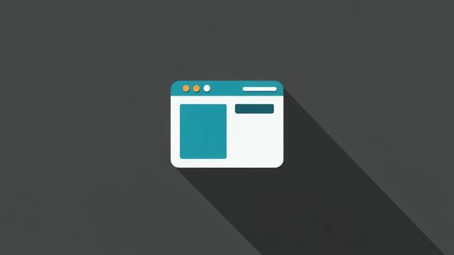 Flat Design Icon of Web Browser with Turquoise Blue Elements and Shadow Effect on Dark Gray Background