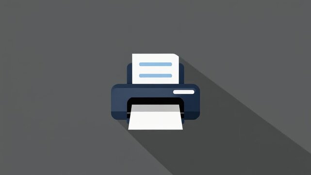 Flat Vector Illustration Of Printer On A Gray Background With Long Shadow Effect