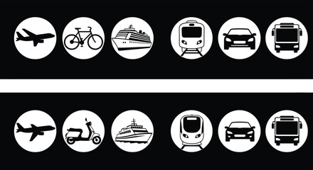 Transportation Silhouette Set Various Vehicles Clip Art, Travel Pictogram, Transport System Vector Design Elements