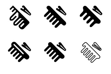Fototapeta premium Haircutting Logo Set. Haircutting comb and clips. Set Logo of Haircutting comb and clips: Wide-tooth detangling comb. Icon set. harmonious logo variations of
