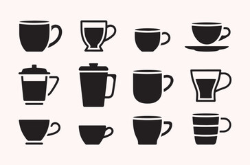 Coffee cup silhouettes set
