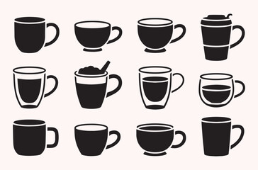 Coffee cup silhouettes set