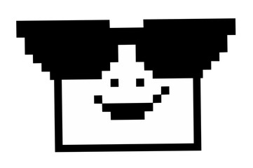 Obraz premium A cool pixel art character with a smiling face and sunglasses, created in a retro 8-bit style.