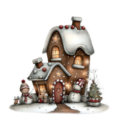 Sweet gingerbread house decorated for the Christmas season with candy, snow, and winter holiday decorations