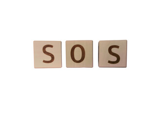Wooden blocks spelling SOS, emergency signal, minimalistic design, educational tool, safety awareness