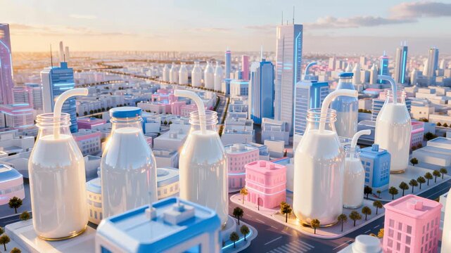 Futuristic Milk Bottle Cityscape with Straws