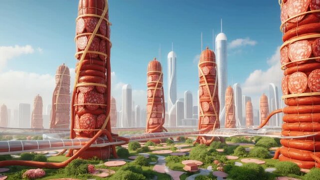 Futuristic Sausage and Salami Cityscape